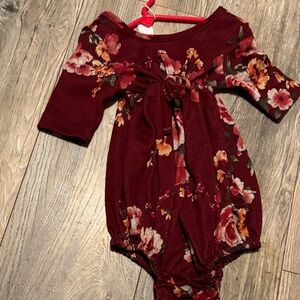 Toddler Floral Tie-Front Burgundy Romper